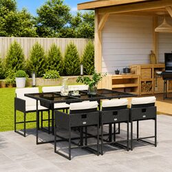 7 Piece Outdoor Garden Dining Set Black Poly Rattan Chairs Table Patio Furniture