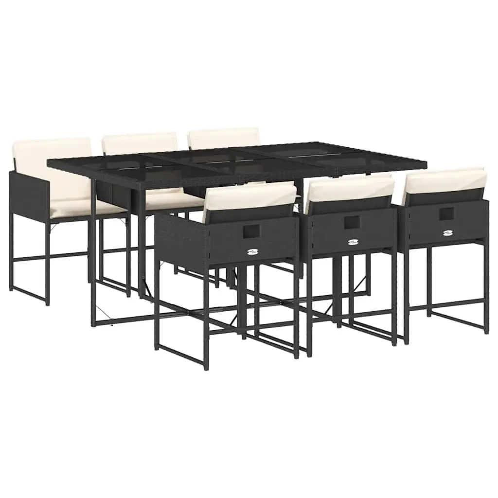 7 Piece Outdoor Garden Dining Set Black Poly Rattan Chairs Table Patio Furniture