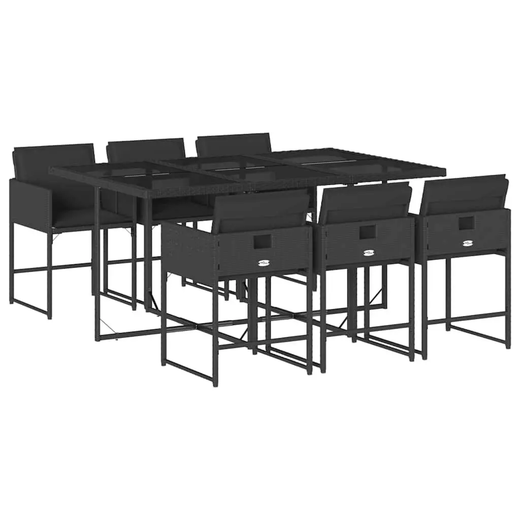 7 Piece Outdoor Garden Dining Set with Cushions Black Poly Rattan Patio