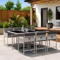 7 Piece Outdoor Garden Dining Set Grey PE Rattan Chairs Table Cushions Patio