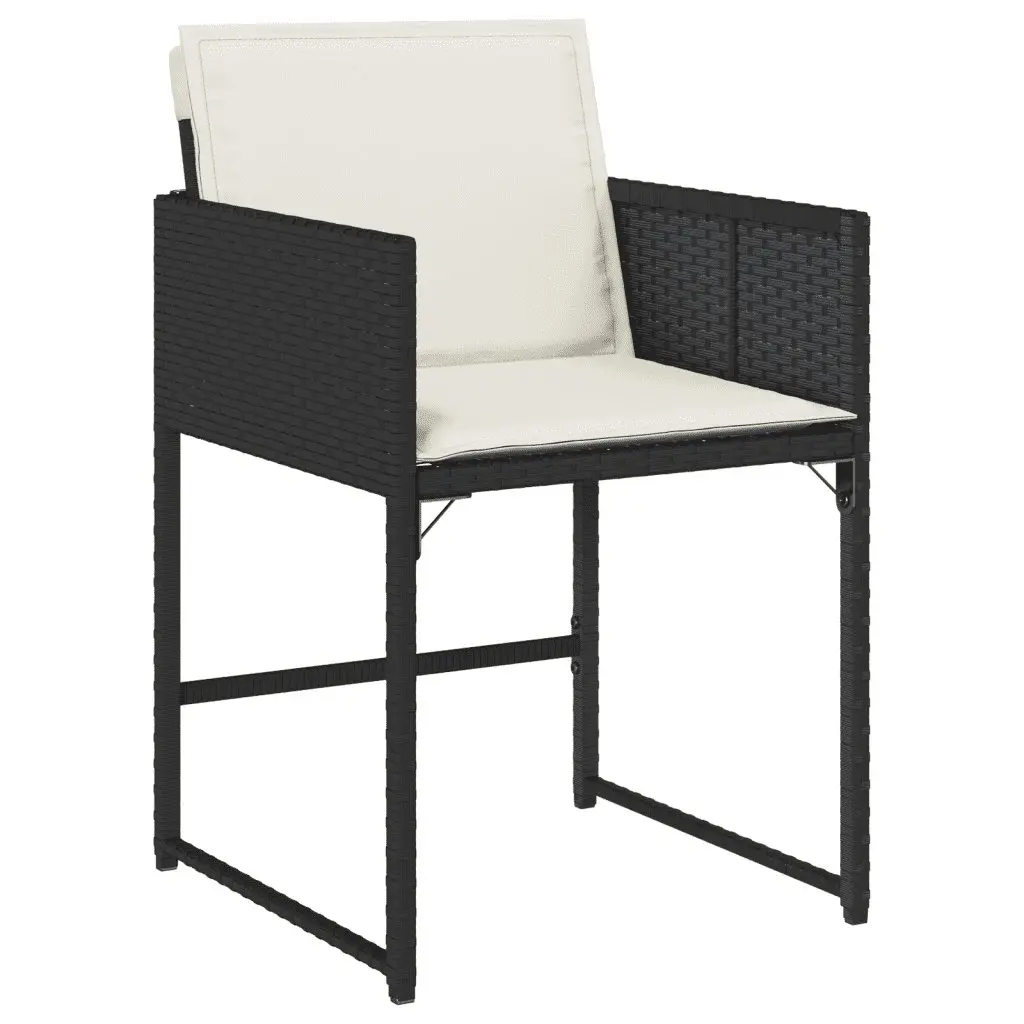 7 Piece Outdoor Dining Set Black Poly Rattan Chairs Foldable Cushions Garden