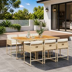 7 Piece Garden Dining Set Outdoor Furniture Beige Poly Rattan Chairs Table Patio