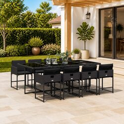 Garden Dining Set 9 Piece Outdoor Furniture Black Poly Rattan Patio Table Chairs