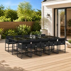 11 Piece Garden Dining Set Outdoor Furniture Black Poly Rattan Chairs Table