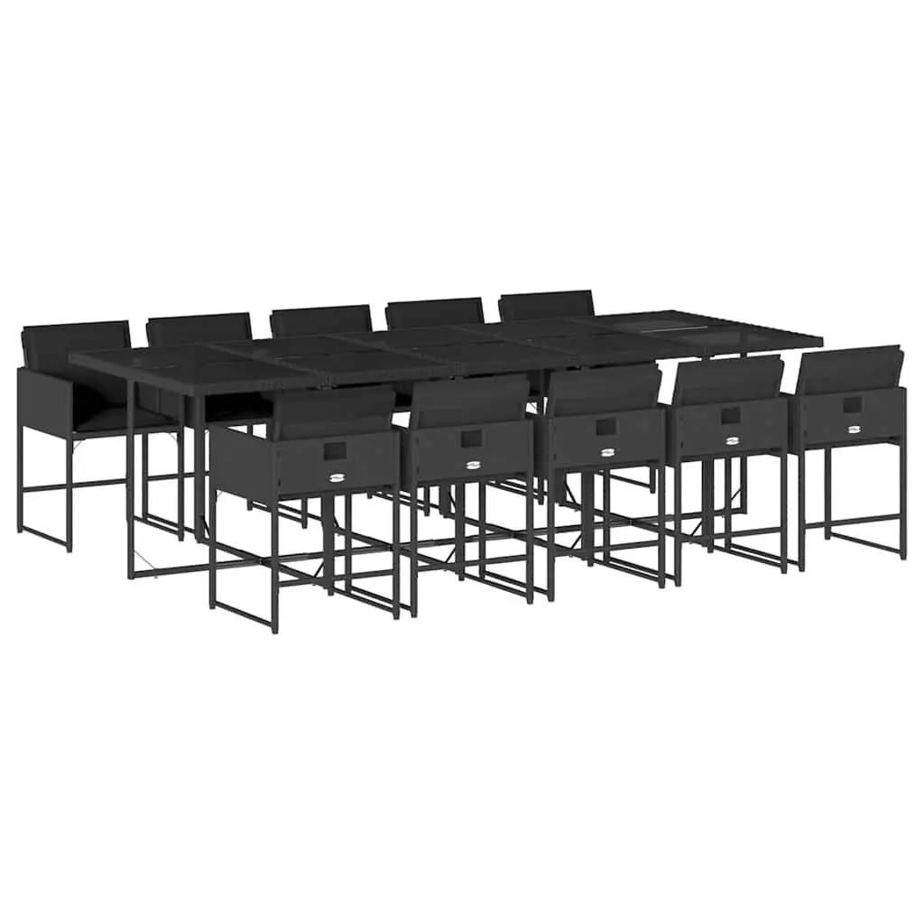 11 Piece Garden Dining Set Outdoor Furniture Black Poly Rattan Chairs Table
