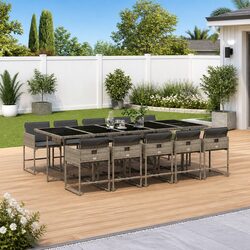 Garden Dining Set 11 Piece Grey Poly Rattan Outdoor Furniture with Cushions
