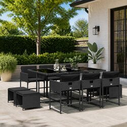 Garden Dining Set 11 Piece Outdoor Furniture Poly Rattan Chairs Table Cushions