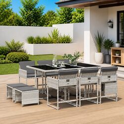 Garden Dining Set 11 Piece Poly Rattan Grey Outdoor Furniture with Cushions