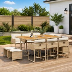 Garden Dining Set 11 Piece Outdoor Furniture with Cushions Beige Patio Table