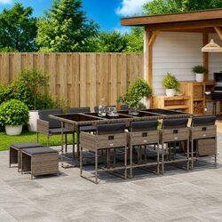 Garden Dining Set 13 Piece Outdoor Furniture Grey Poly Rattan Cushions Patio