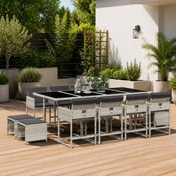 Garden Dining Set 13 Piece Outdoor Furniture Grey Poly Rattan with Cushions