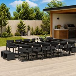 Garden Dining Set 17 Piece Outdoor Furniture Black Poly Rattan Chairs Table