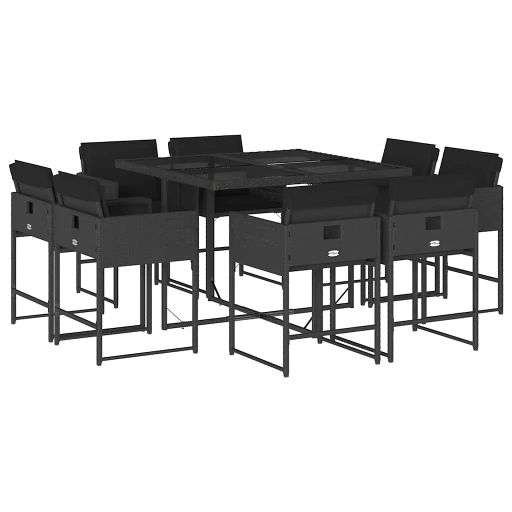 Outdoor Dining Set 9 Piece Garden Furniture Black Poly Rattan Chairs Table