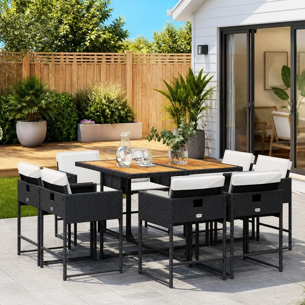 Garden Dining Set 9 Piece Outdoor Furniture Black Poly Rattan Chairs Table