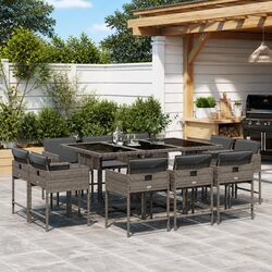 Outdoor Garden Dining Set 11 Piece Grey Poly Rattan Chairs Table with Cushions