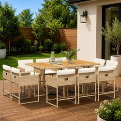 Garden Dining Set 11 Piece Outdoor Furniture Beige Poly Rattan Table Chairs