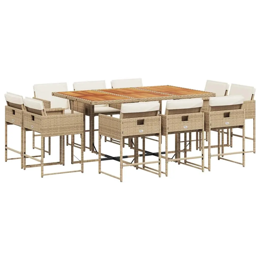 Garden Dining Set 11 Piece Outdoor Furniture Beige Poly Rattan Table Chairs