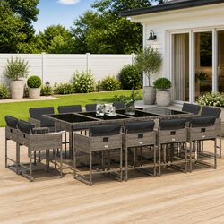 Outdoor Dining Set 13 Piece Grey Poly Rattan Garden Furniture with Cushions