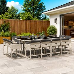 Outdoor Garden Dining Set 13 Piece Poly Rattan Chairs Table Cushions Grey