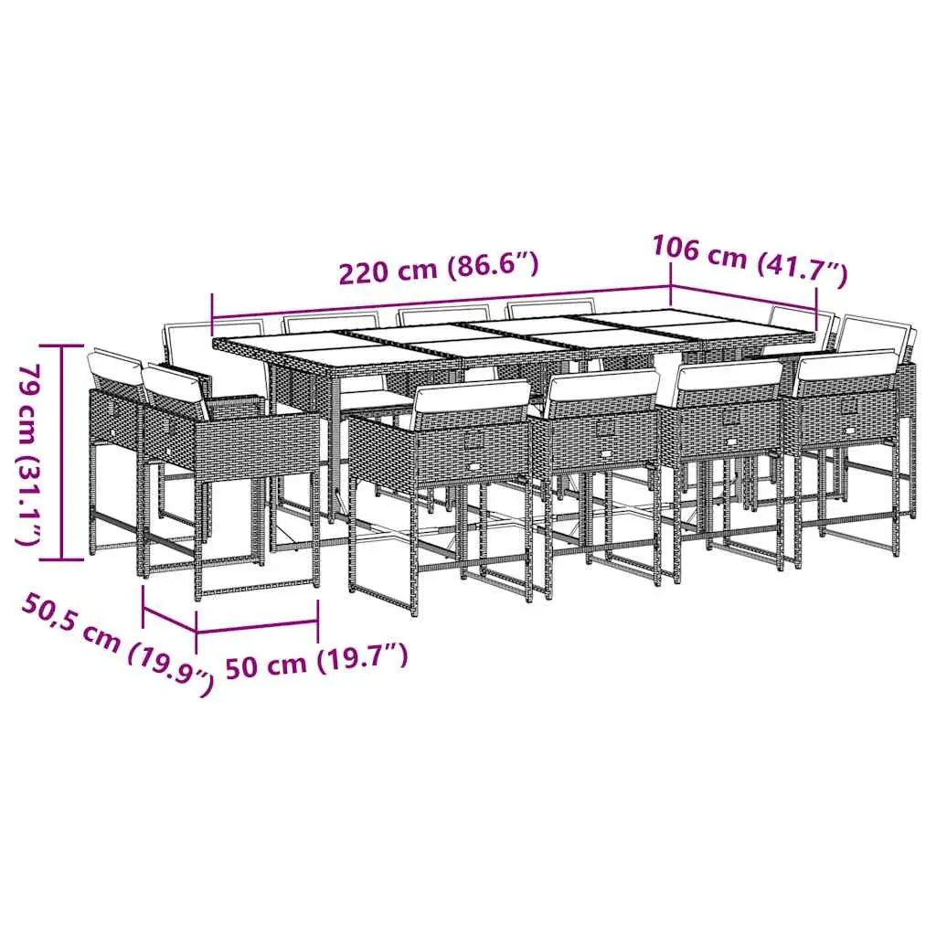 Outdoor Garden Dining Set 13 Piece PE Poly Rattan Chairs Table Cushions Grey