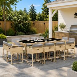 Garden Dining Set 13 Piece Outdoor Furniture Beige Poly Rattan with Cushions