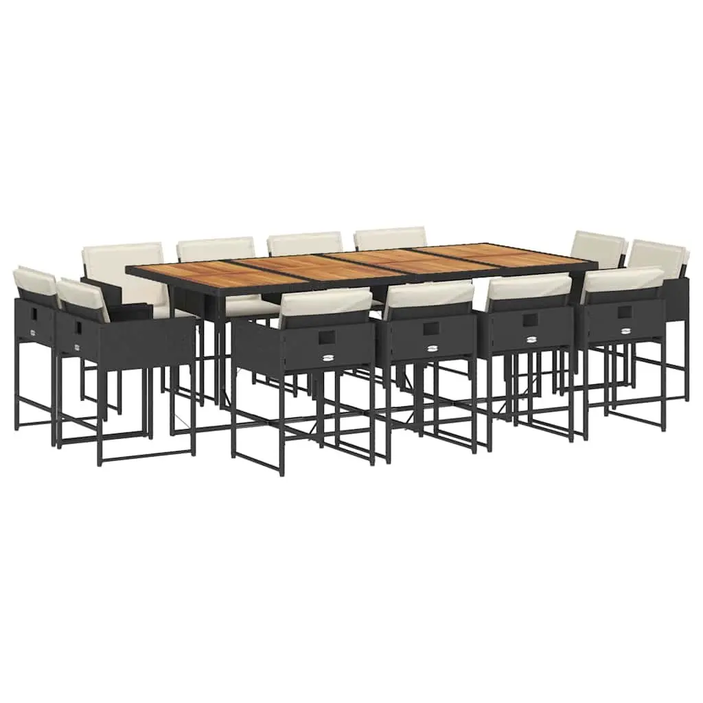 Garden Dining Set 13 Piece Outdoor Furniture Black PE Rattan Chairs Acacia Wood Table