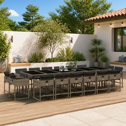 Garden Dining Set 17 Piece Outdoor Furniture Grey Poly Rattan with Cushions