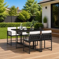 Garden Dining Set 5 Piece Outdoor Furniture Black Poly Rattan Chairs Table