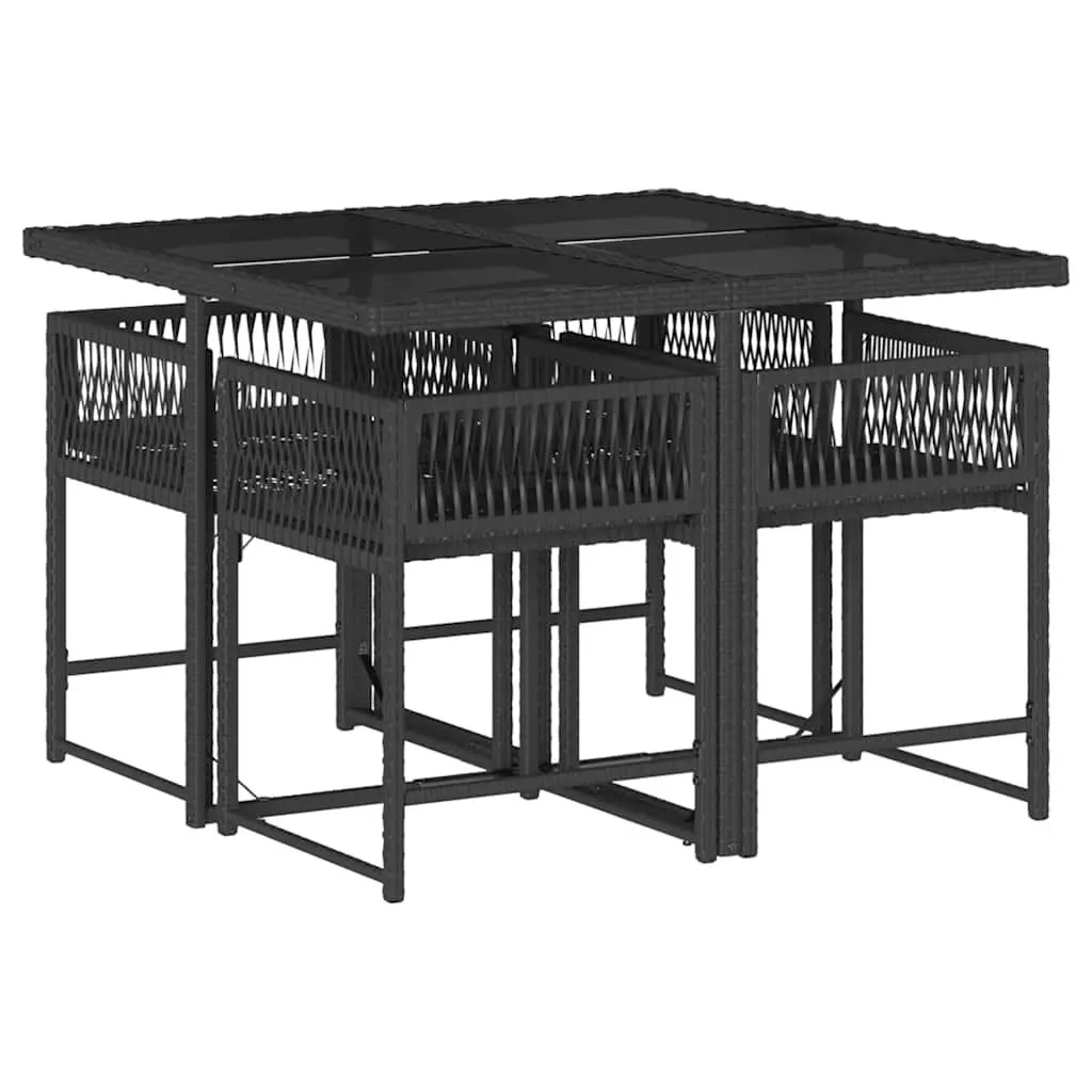 Garden Dining Set 5 Piece Outdoor Furniture Black Poly Rattan Chairs Table