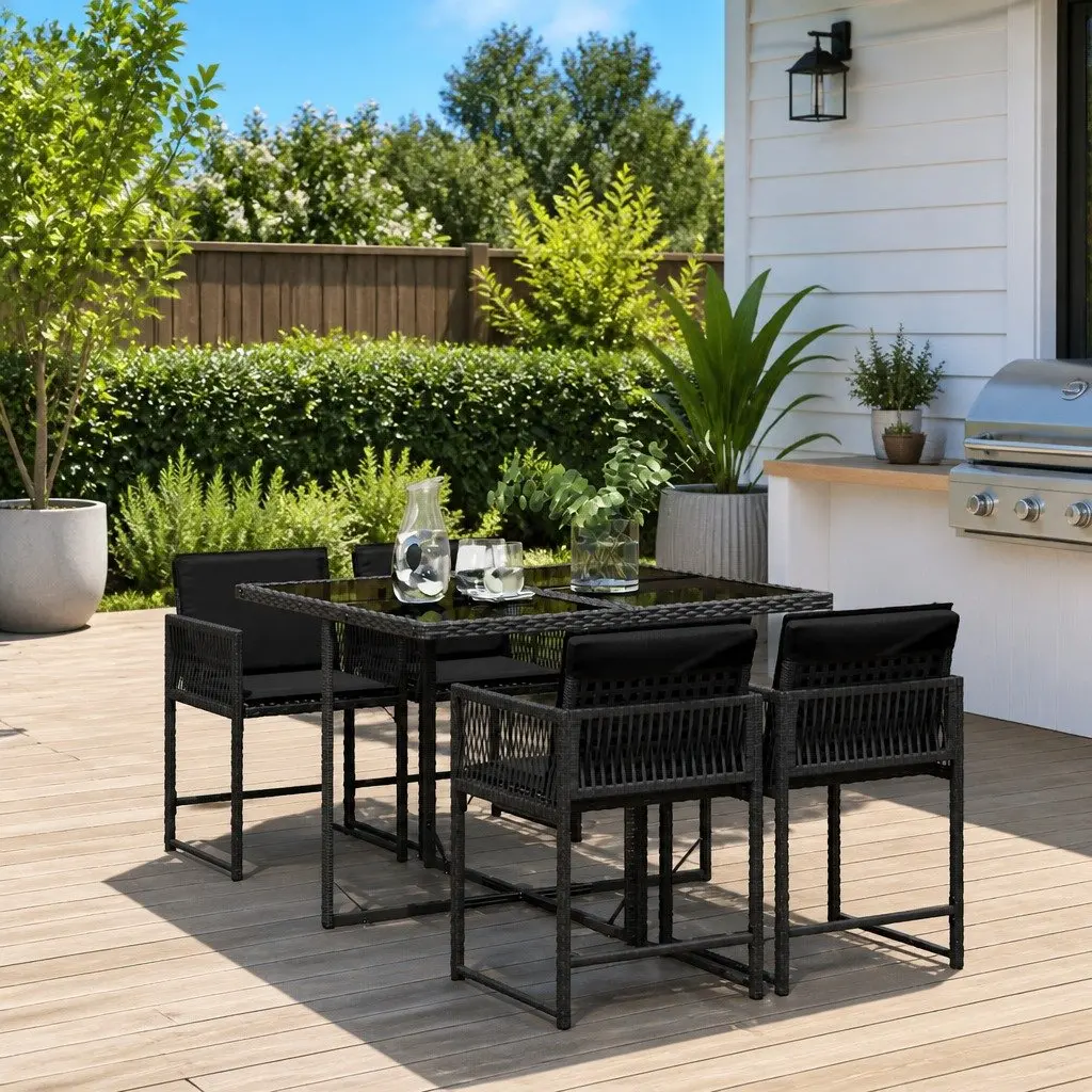 5 Piece Outdoor Dining Set Poly Rattan Chairs Table Black