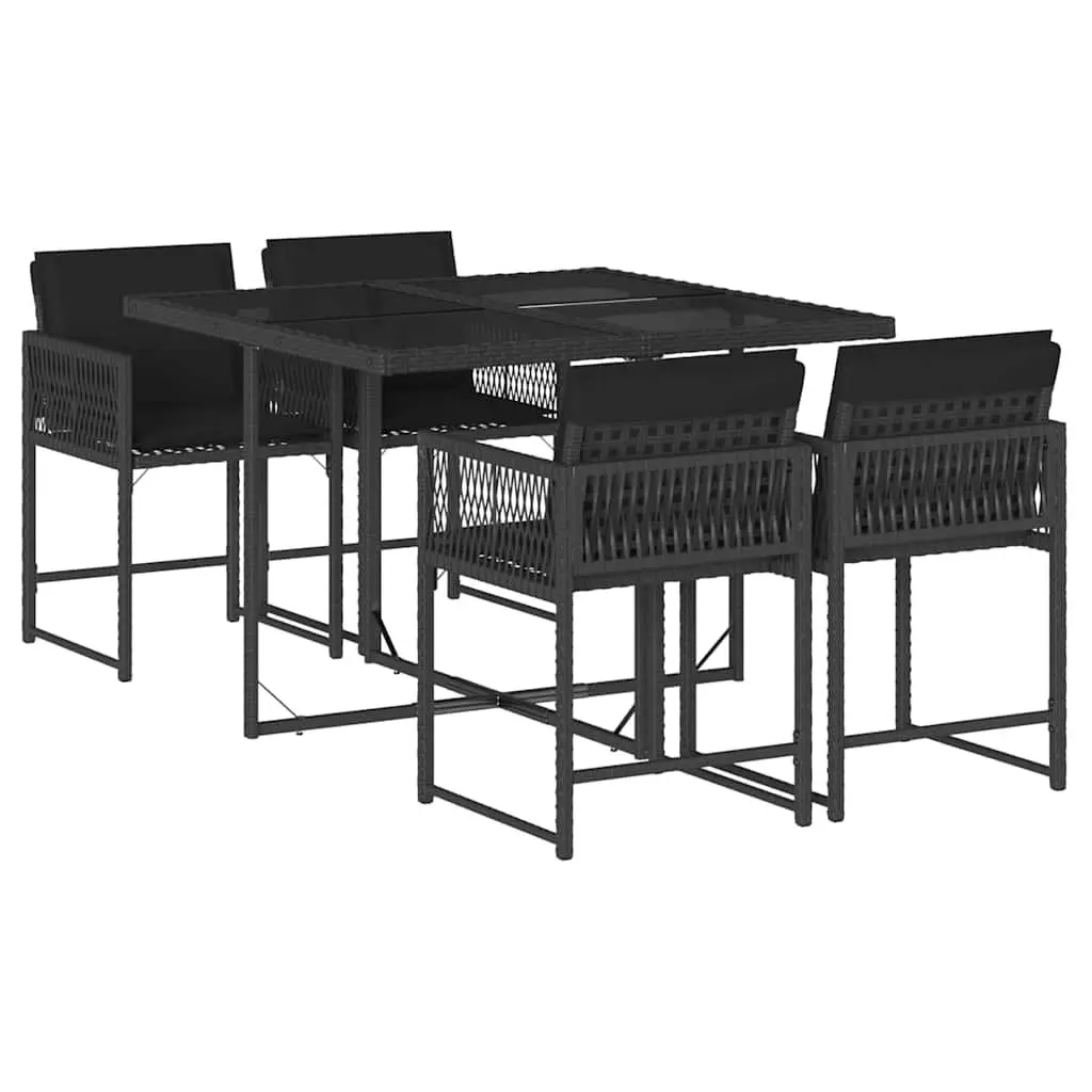 5 Piece Outdoor Dining Set Poly Rattan Chairs Table Black