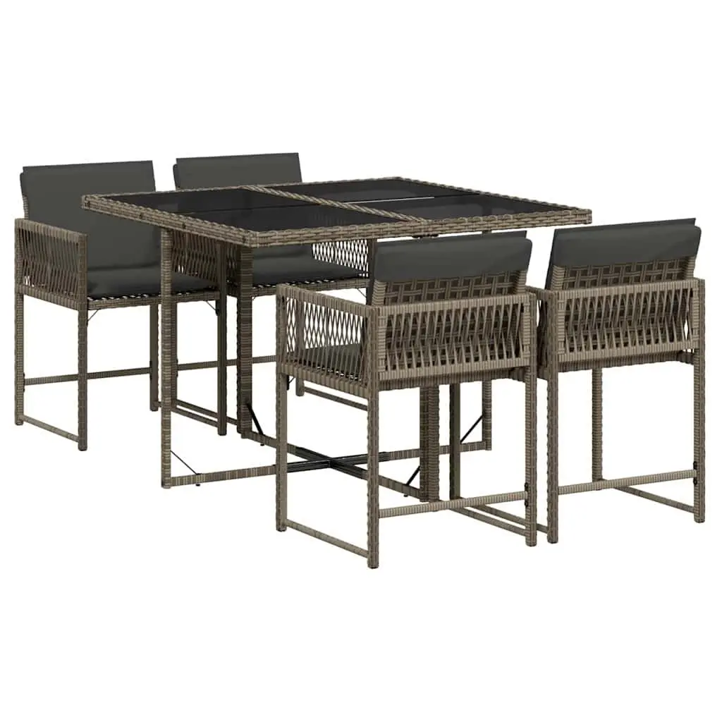 Outdoor Dining Set 5 Piece Grey Poly Rattan Patio Furniture with Cushions