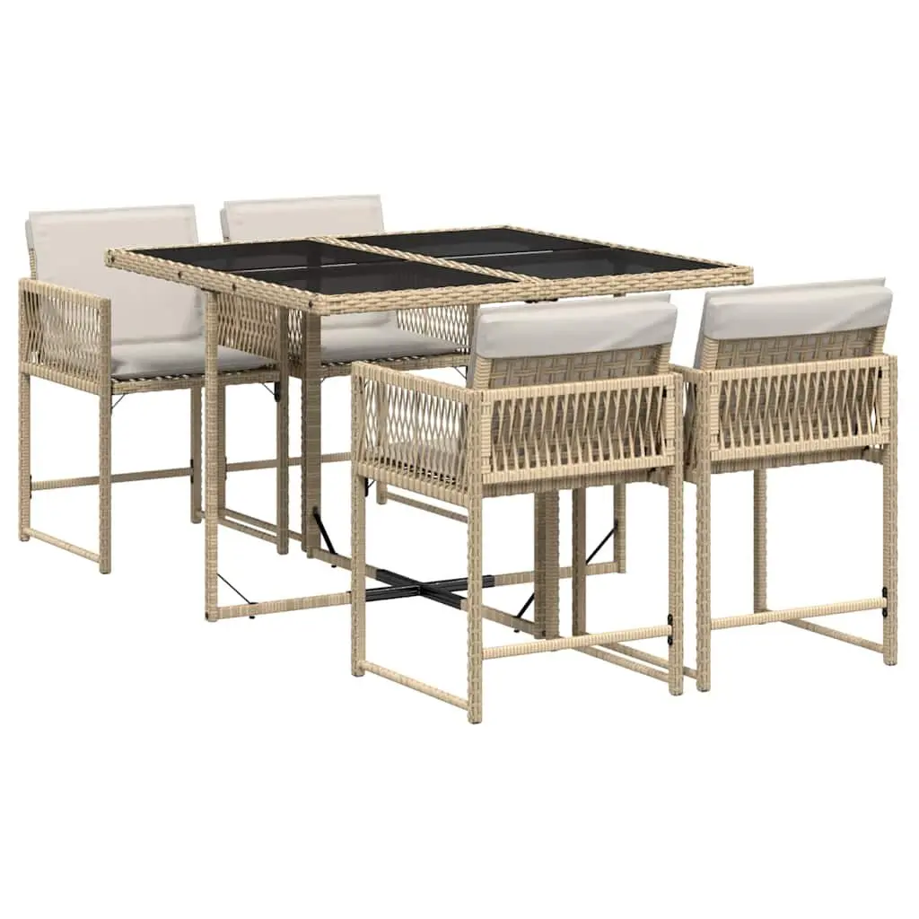 Garden Dining Set 5 Piece Outdoor Furniture Beige PE Rattan Cushions Patio