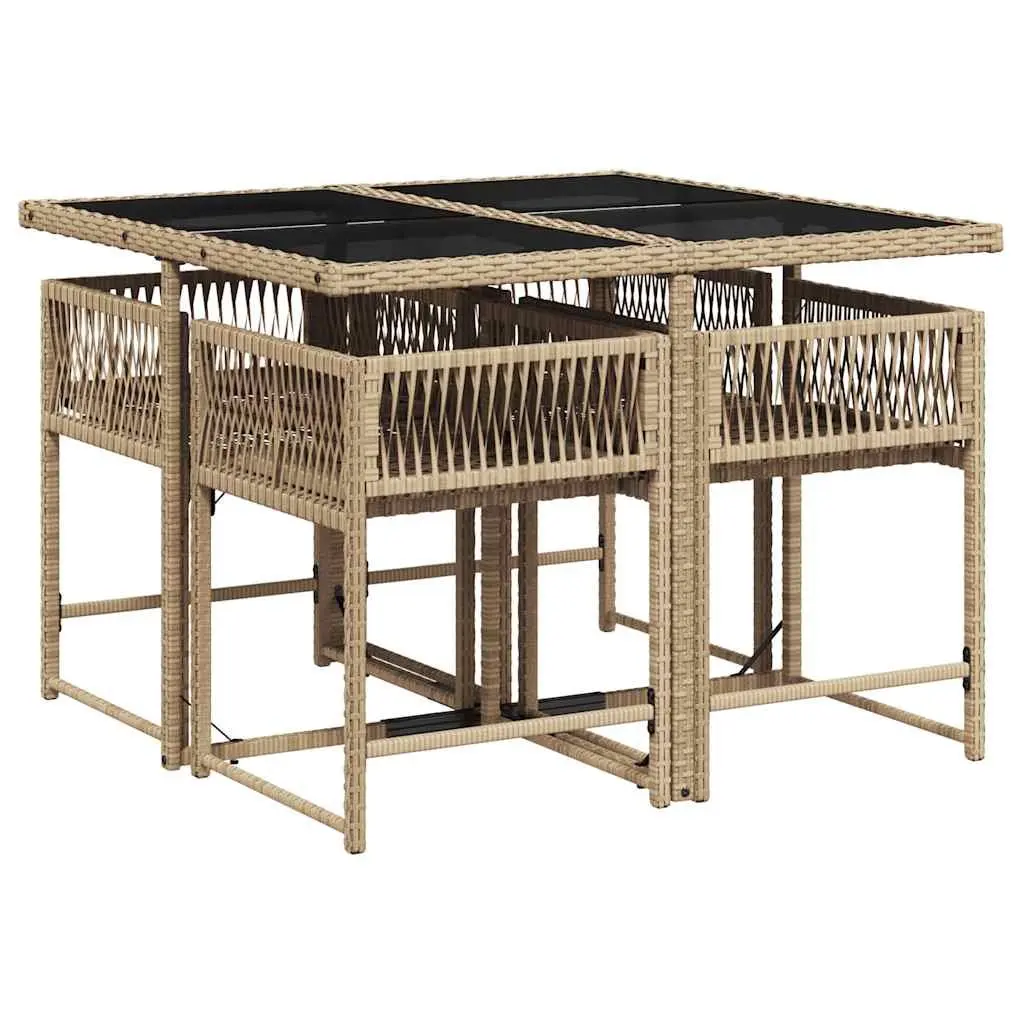 Garden Dining Set 5 Piece Outdoor Furniture Beige PE Rattan Cushions Patio