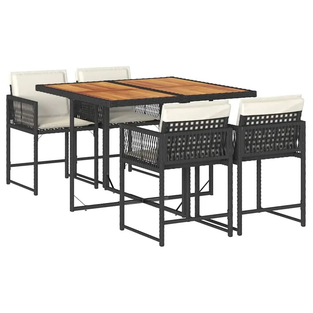 Garden Dining Set 5 Piece Outdoor Furniture Black PE Rattan with Cushions