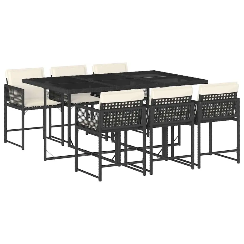 7 Piece Garden Dining Set Outdoor Patio Furniture with Cushions Black Poly