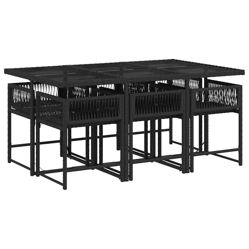 7 Piece Garden Dining Set Outdoor Patio Furniture with Cushions Black Poly