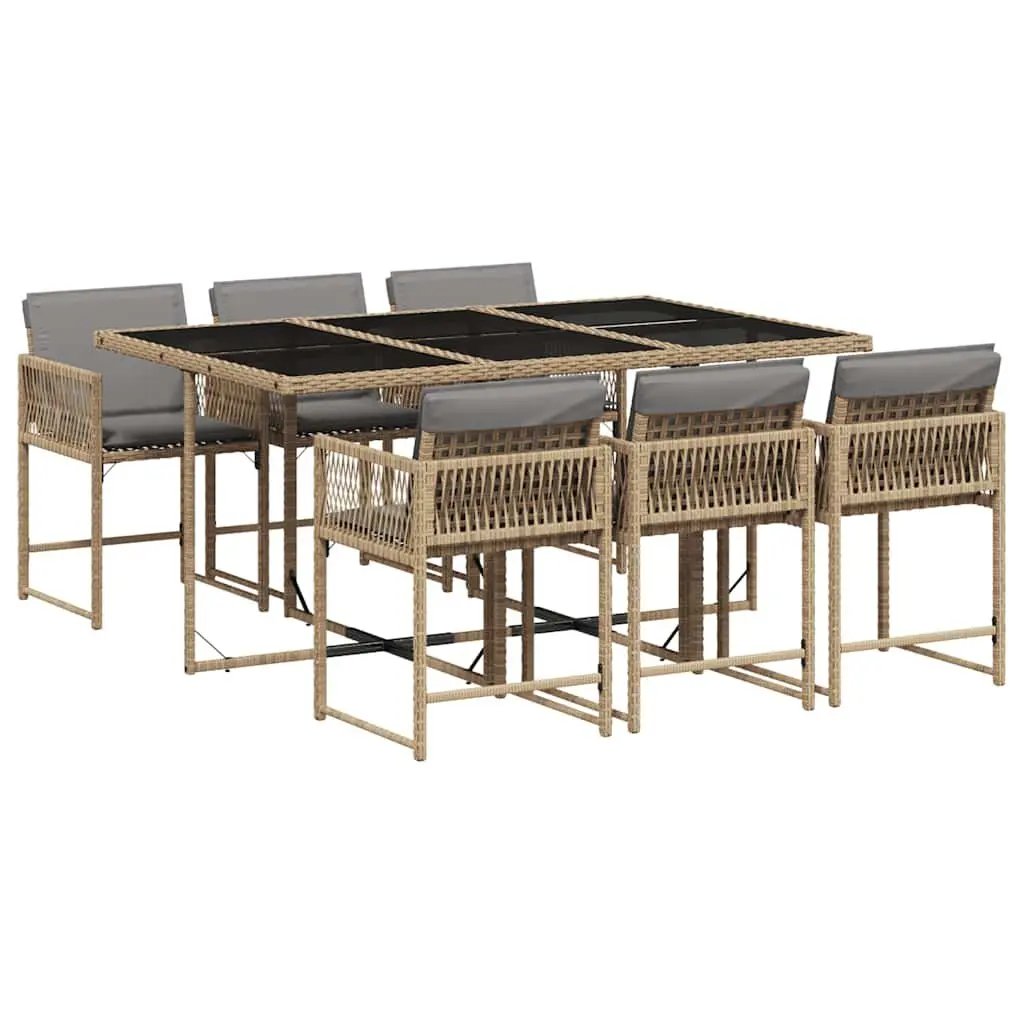 7 Piece Garden Dining Set Outdoor Patio Furniture PE Rattan Beige Cushions