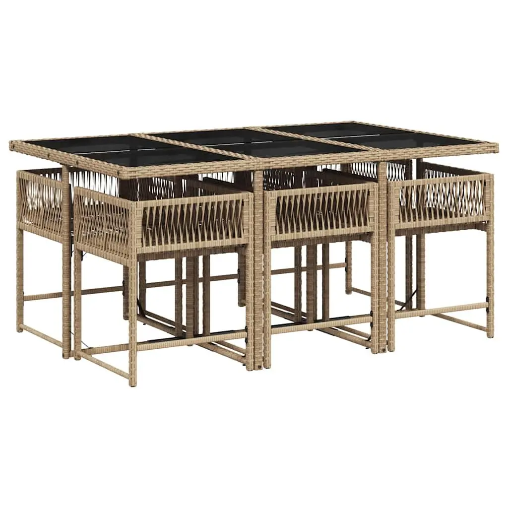 7 Piece Garden Dining Set Outdoor Patio Furniture PE Rattan Beige Cushions