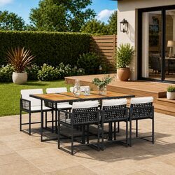 7 Piece Garden Dining Set Outdoor Furniture Poly Rattan Chairs Table Black