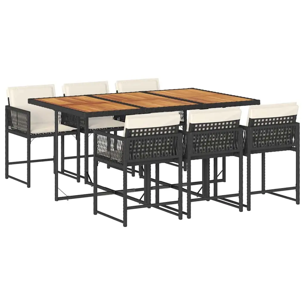 7 Piece Garden Dining Set Outdoor Furniture Poly Rattan Chairs Table Black