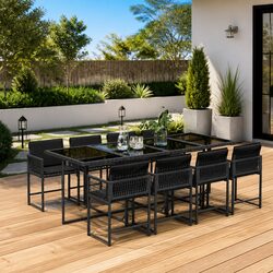 Garden Dining Set 9 Piece Outdoor Furniture Black Poly Rattan Chairs Table