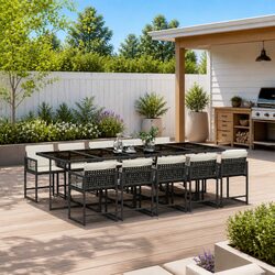 11 Piece Garden Dining Set Outdoor Furniture Black PE Rattan with Cushions