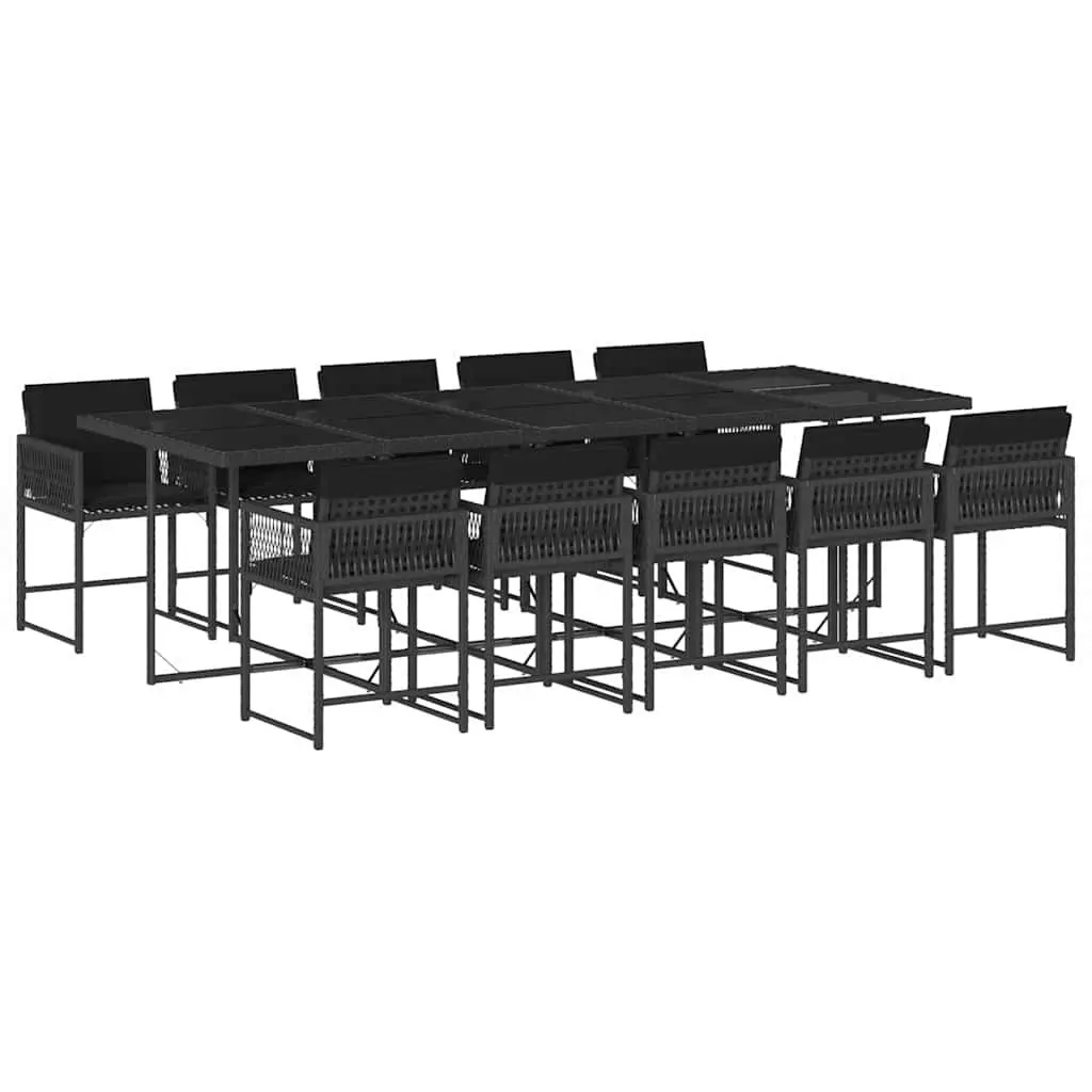 Garden Dining Set 11 Piece Outdoor Furniture Black Poly Rattan Chairs Table