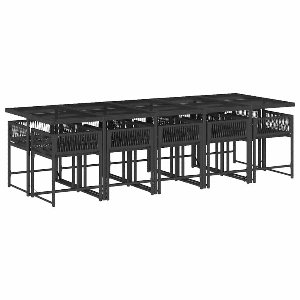 Garden Dining Set 11 Piece Outdoor Furniture Black Poly Rattan Chairs Table