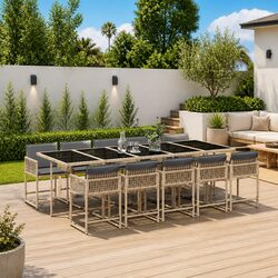 Garden Dining Set 11 Piece Outdoor Furniture PE Rattan Chairs Table with