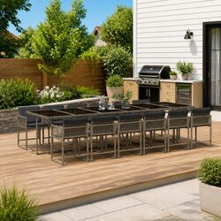 Grey Garden Dining Set 13 Pieces with Cushions Outdoor Patio Furniture