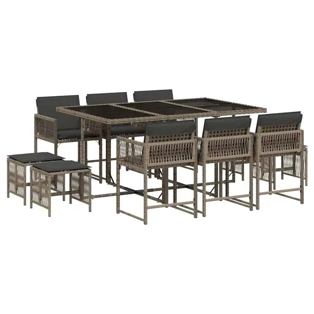 Garden Dining Set 11 Piece Grey PE Rattan Outdoor Furniture with Cushions