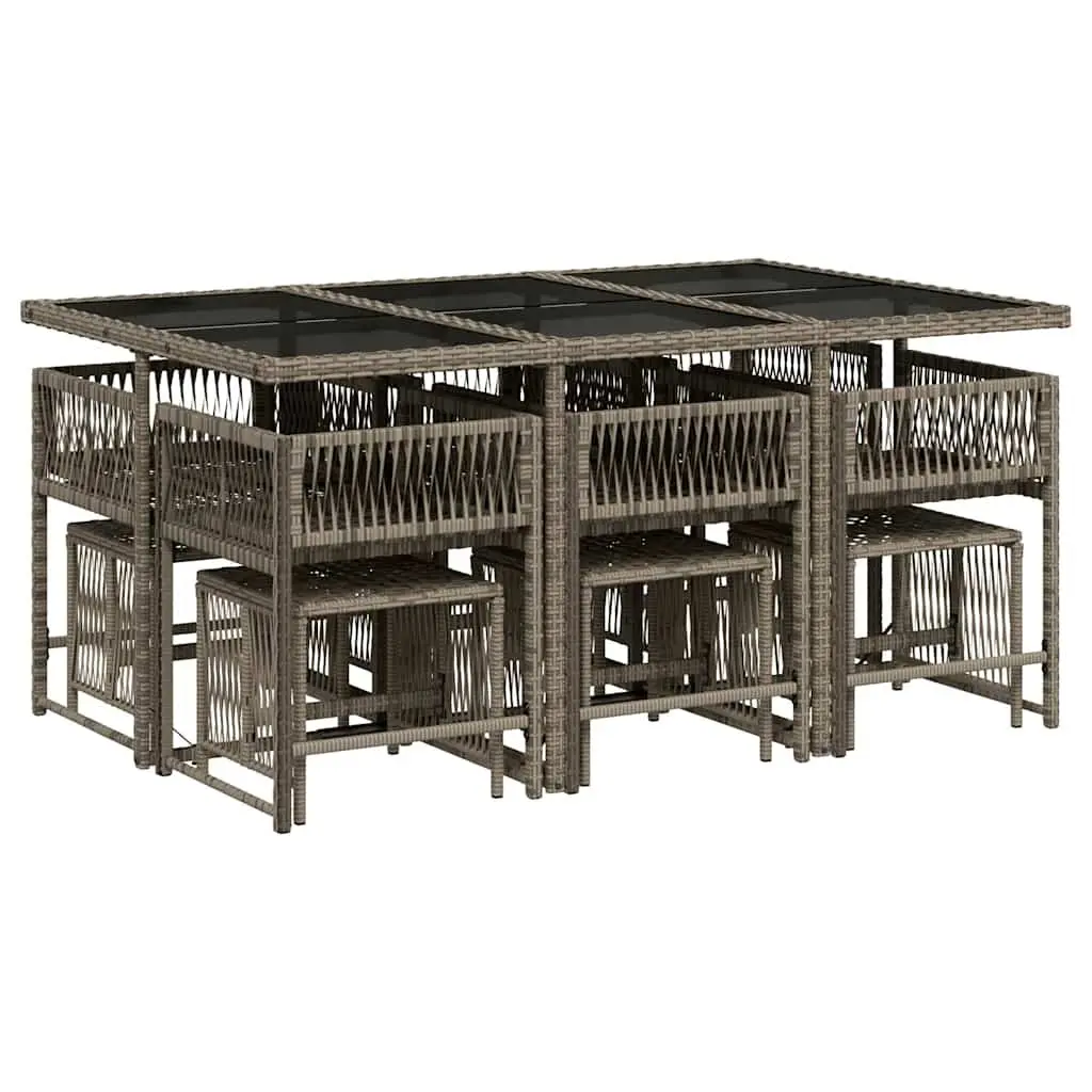 Garden Dining Set 11 Piece Grey PE Rattan Outdoor Furniture with Cushions