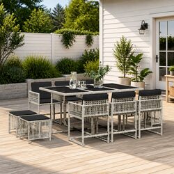 Garden Dining Set 11 Piece Grey Poly Rattan Outdoor Furniture Chairs Table